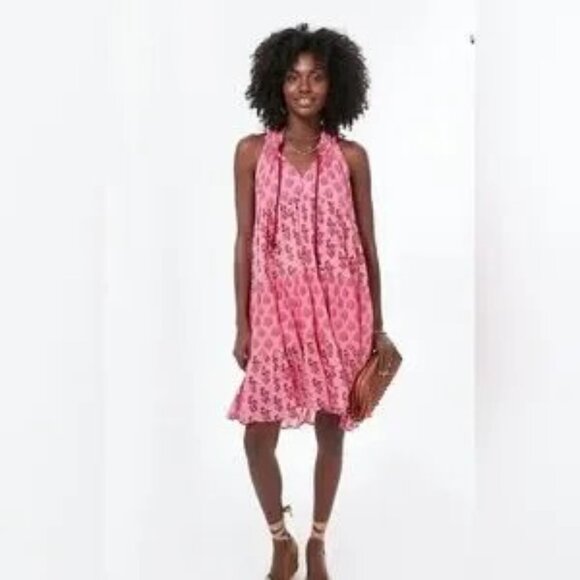 Ro's GardenFloral Handblock Print Cotton Midi Dress